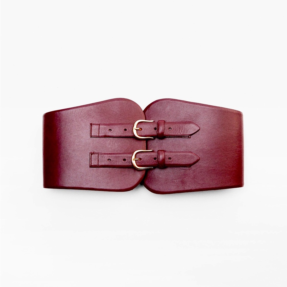 ZARA NEW WOMAN LEATHER SASH WIDE BELT BURGUNDY